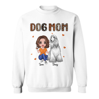 Dog Mom Doll Woman Sitting Orange Pattern Custom Sweatshirt - Thegiftio UK
