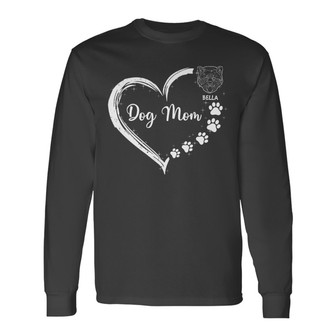 Dog Mom Heart Simple Dog Head Outline Custom Long Sleeve Shirt - Gift - Thegiftio UK