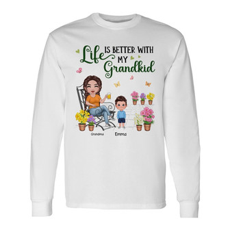 Doll Grandma Sitting With Grandkids Personalized Long Sleeve Shirt - Thegiftio UK