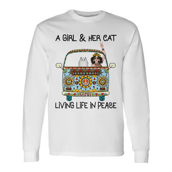 Girl & Fluffy Cats Custom Long Sleeve Shirt - Gift for Cat Lovers - Thegiftio UK