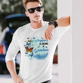 Grandma Feather And Butterflies Custom Long Sleeve Shirt - Thegiftio UK