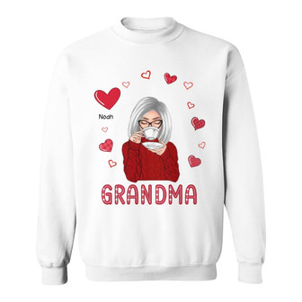 Grandma Red Pattern Hearts Custom Sweatshirt - Gift for Grandma - Thegiftio UK