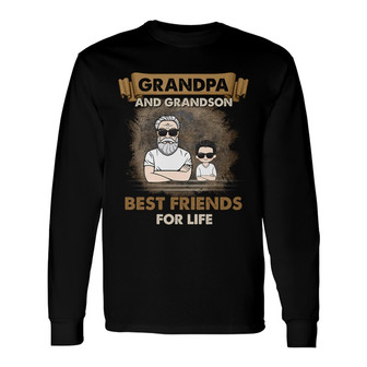 Grandpa And Grandkids Best Friends Retro Custom Long Sleeve Shirt - Thegiftio UK