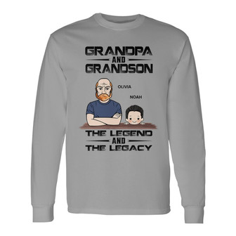 Grandpa And Grandson Granddaughter The Legend Custom Long Sleeve Shirt - Thegiftio UK