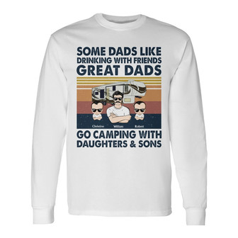 Great Dad Go Camping With Daughters Custom Long Sleeve Shirt - Gift - Thegiftio UK