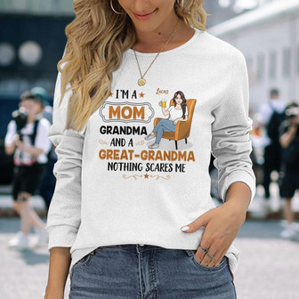 Great-Grandma Nothing Scares Me Custom Long Sleeve Shirt - Thegiftio UK
