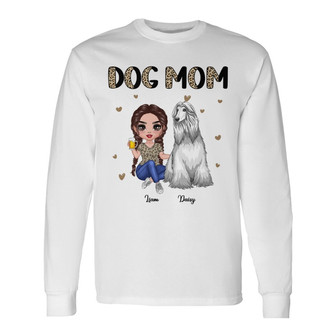 Half Leopard Doll Dog Mom Sitting Custom Long Sleeve Shirt - Thegiftio UK