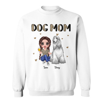 Half Leopard Doll Dog Mom Sitting Custom Sweatshirt - Thegiftio UK