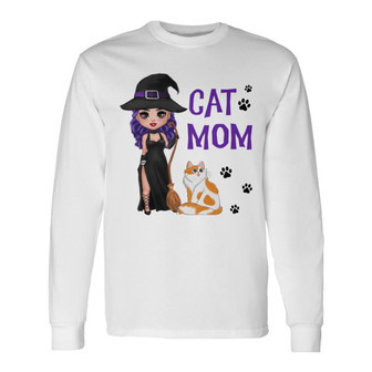 Halloween Cat Mom Witch Doll Custom Long Sleeve Shirt - Gift for Mom - Thegiftio UK