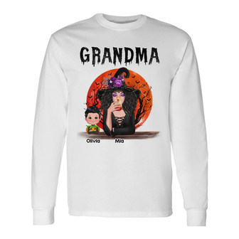 Halloween Moon Grandma Mom Witch Personalized Long Sleeve Shirt - Thegiftio UK