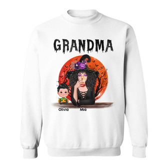 Halloween Moon Grandma Mom Witch Personalized Sweatshirt - Thegiftio UK