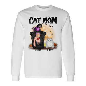 Halloween Witch Cat Mom Custom Long Sleeve Shirt - Gift for Cat Lovers - Thegiftio UK