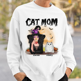 Halloween Witch Cat Mom Custom Sweatshirt - Gift for Cat Lovers - Thegiftio UK