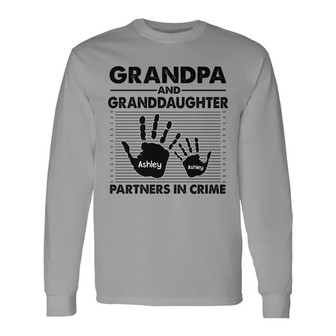 Handprints Grandpa And Kids Partners In Crime Custom Long Sleeve Shirt - Thegiftio UK