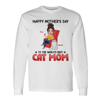 Happy Mother's Day Sitting Cat Mom Custom Long Sleeve Shirt - Gift - Thegiftio UK