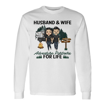 Husband And Wife Adventure Partners For Life Custom Long Sleeve Shirt - Thegiftio UK