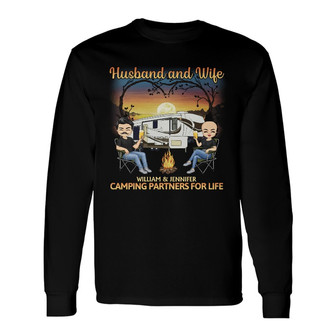 Husband And Wife Camping Partners Custom Long Sleeve Shirt - Thegiftio UK