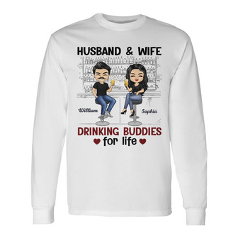 Husband And Wife Drinking Buddies Custom Long Sleeve Shirt - Thegiftio UK