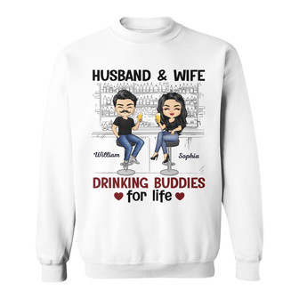 Husband And Wife Drinking Buddies Custom Sweatshirt - Thegiftio UK