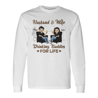 Husband Wife Drinking Buddies Custom Long Sleeve Shirt - Couple Gift - Thegiftio UK