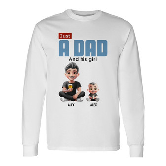 Just A Dad And His Girl 3D Cartoon Custom Long Sleeve Shirt - Thegiftio UK