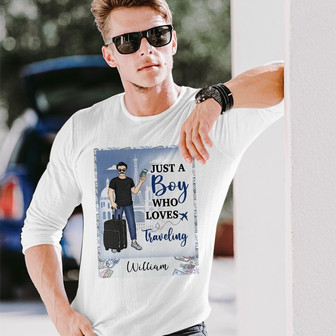 Just A Girl Boy Who Loves Traveling Custom Long Sleeve Shirt - Gift - Thegiftio UK