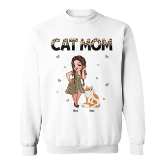 Leopard And Black Sassy Cat Mom Custom Sweatshirt - Thegiftio UK