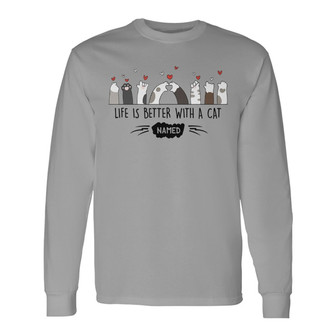 Life Is Better Cat Paws Custom Long Sleeve Shirt - Gift for Cat Lovers - Thegiftio UK