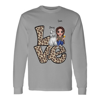 LOVE Leopard Dog Mom Custom Long Sleeve Shirt - Gift for Dog Lovers - Thegiftio UK