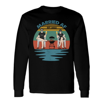 Married AF Grilling Custom Long Sleeve Shirt - Gift for Couples - Thegiftio UK