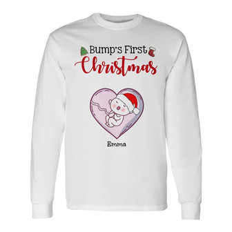 Personalized Baby Bump First Christmas Gift Mom Long Sleeve Shirt, Pregnancy Baby Announcement, Baby Shower Gift - Thegiftio UK