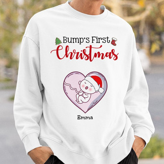 Personalized Baby Bump First Christmas Gift Mom Sweatshirt, Pregnancy Baby Announcement, Baby Shower Gift - Thegiftio UK