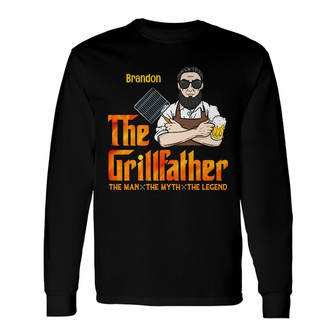 Personalized BBQ The Grillfather Dad Long Sleeve Shirt - Thegiftio UK