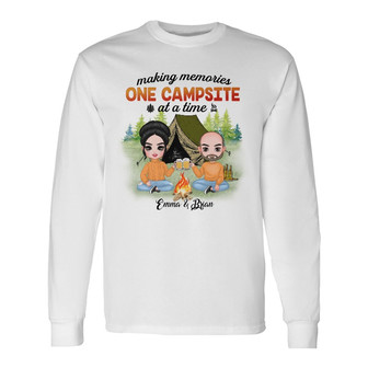 Personalized Camping Campsite Memory Couple Long Sleeve Shirt - Thegiftio UK