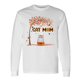 Personalized Cat Mom Fall Halloween Long Sleeve Shirt - Thegiftio UK