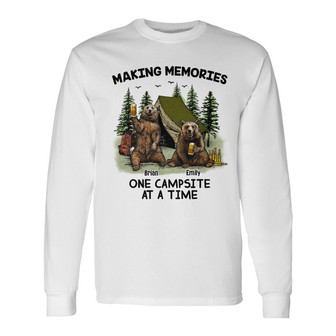 Personalized Couple Bear Husband Wife Camping Long Sleeve Shirt - Thegiftio UK