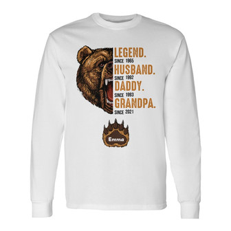 Personalized Dad Grandpa Husband Bear Long Sleeve Shirt - Thegiftio UK