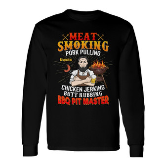 Personalized Dad Grill Meat Smoking BBQ Long Sleeve Shirt - Thegiftio UK