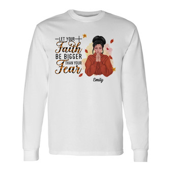 Personalized Faith Over Fear Fall Halloween Girl Long Sleeve Shirt - Thegiftio UK