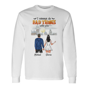 Personalized Fall Halloween Couple Long Sleeve Shirt - Thegiftio UK