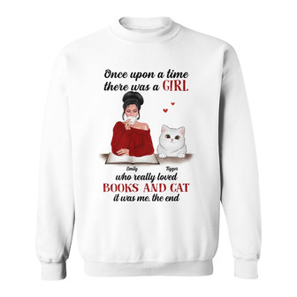 Personalized Girl Loves Books And Cats Sweatshirt - Thegiftio UK