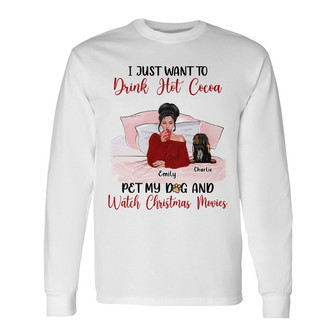 Personalized I Just Want To Pet My Dog Christmas Long Sleeve Shirt - Thegiftio UK