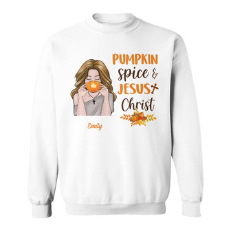 Personalized Jesus Pumpkin Spice Fall Halloween Sweatshirt - Thegiftio UK