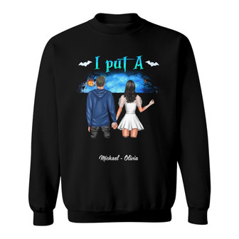 Personalized Put A Spell On You Fall Halloween Couple Sweatshirt - Thegiftio UK