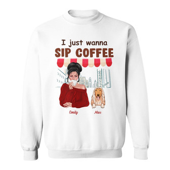 Personalized Sip Coffee And Pet My Dog Sweatshirt - Thegiftio UK