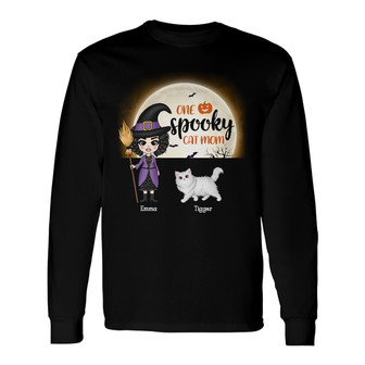Personalized Witch Halloween Cat Mom Long Sleeve Shirt - Thegiftio UK