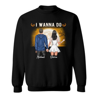 Personalized With You Fall Halloween Couple Sweatshirt - Thegiftio UK