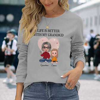 Pink Heart Doll Grandma Better With Grandkids Custom Long Sleeve Shirt - Thegiftio UK