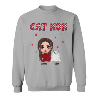 Polka Dot Pattern Doll Cat Mom Custom Sweatshirt - Thegiftio UK