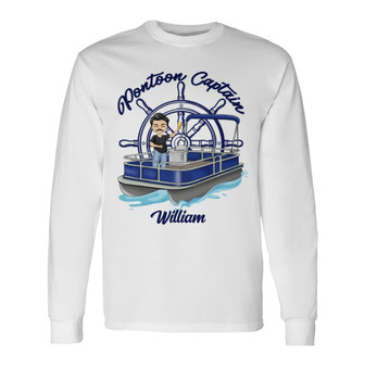 Pontoon Captain Personalized Long Sleeve Shirt - Gift for Boat Owners - Thegiftio UK